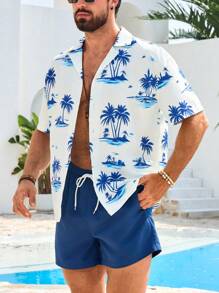 Surfspeed Men's All-Over Print Short Sleeve Top And Pocket Shorts Beach Outfit Set - White - View 3