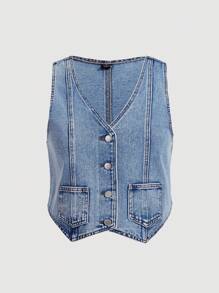 SHEIN Tall CURVE 女式加大码深蓝色牛仔修身背心