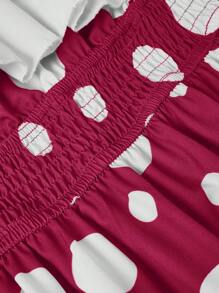 SHEIN MOOSTA Váy chữ A hở vai in hình nấm dễ thương cỡ lớn - Màu Hồng Tươi - Xem 6