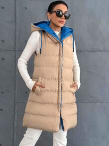 EURMUSE Chaleco acolchado con cremallera y capucha con cordón, talla pequeña - azul real - Ver 3
