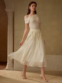 MOTF PREMIUM Falda fluida con aplicaciones - Albaricoque - Ver 1