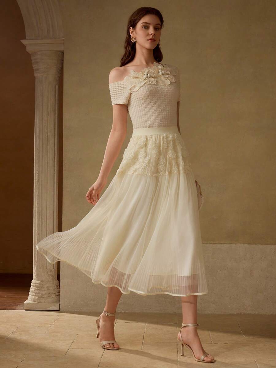 MOTF PREMIUM Falda fluida con aplicaciones - Albaricoque - Ver 1