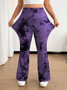 SHEIN MOOSTA High Elastic Tie-Dye Ruffled Hem Long Leggings Fall Cloth For Women - Multicolor - View 4