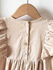 Loomiva Young Girl Floral Ruffle Trim Cinched Waist Short Sleeve Casual Dress, White/Beige - Apricot - View 8