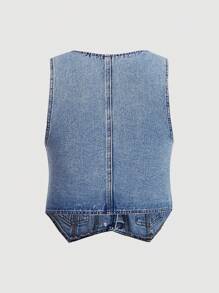 SHEIN Tall CURVE 女式加大码深蓝色牛仔修身背心