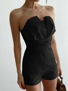 Firerie 女士优雅精致通勤时尚精准婚礼派对音乐节日常不对称高腰A字白色吊带连体裤，春夏 - 黑色 - 查看 3