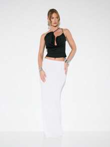 KIZN Structured Halter Corset Tank Crop Top Holiday Party Club Night Out Fashion Wire Boned Silhouette Evening Wear - Black - View 4