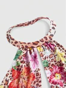 ROMWE Avant Tropical Resort Y2K Leopard Floral Print Sexy Mini Dress - Multicolor - View 3