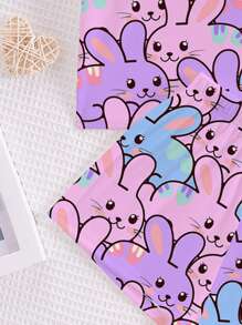 Tween Girl Purple Summer Cute Cartoon Colorful Rabbit Print Crew Neck Short Sleeve T-Shirt & Shorts Pajama Set,Princess Chic Sleep Home Refresh Sets - Multicolor - View 6