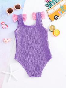 Emery Rose Kids Emery Rose Kids Traje de baño de una pieza de unicolor tejido para niña - Morado - Ver 2