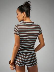 MISSGUIDED 复古条纹 Polo 衫套装夏季时尚度假针织两件套休闲装假日海滩派对休闲装 - 彩色 - 查看 2
