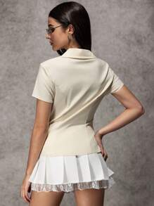 SHEIN Stretch Ruched Puff Sleeve Blouse - Apricot - View 2