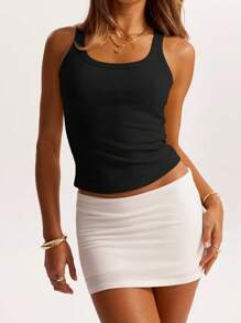 SHEIN BAE 夏季单件针织条纹圆领简约休闲背心适合早午餐、外出、约会、通勤休闲、伊比沙岛 - 黑色 - 查看 7