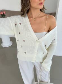 EURMUSE Women Cute Flower Embroidery Cardigan,Long Cardigans Woman,Petite Cardigans,Cardigans - Apricot - View 7