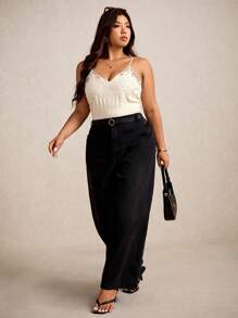 Elaquor Blusa de tirantes con bordado floral y calado para mujer de talla grande, para el verano