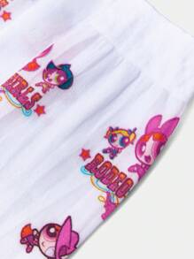 THE POWERPUFF GIRLS X SHEIN 1双可爱卡通字母印花白色中筒袜 - 彩色 - 查看 5