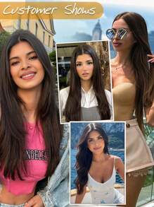 7 piezas Extensiones de cabello humano real color negro natural con clip, extensiones de cabello humano con doble trama con clips - Natural Black - Ver 7