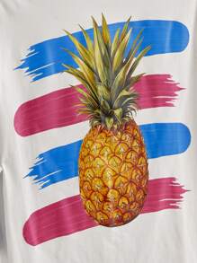 Manfinity NXTstreet 2 件套男士休闲菠萝印花宽松落肩 T 恤和短裤套装，适合日常穿着 - 彩色 - 查看 7