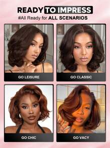 ALL READY WIG Layered Cut Melting Lace 4x4 Glueless Lace Closure Wig 100% Human Hair Chocolate Brown 4# Bouncy Wave 180% Density Wig Vacation Outfits Travel Festival Prom Outdoor Cosplay Campus School Beach Wedding Camping Holiday Outfits Summer Outfits Vacay Vibes Charm Elegant Casual Y2k Fashion Styles Ss25 Keywords - S4 - View 7