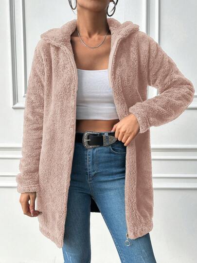 EURMUSE Women's Loose Fit Drop Shoulder Long Sleeve Fleece Zip-Up Jacket, Fall/Winter