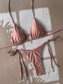 Swim Vcay Bộ đồ bơi bikini 2 mảnh gợi cảm màu trơn cho kỳ nghỉ xuân dành cho nữ - màu nâu - Xem 6