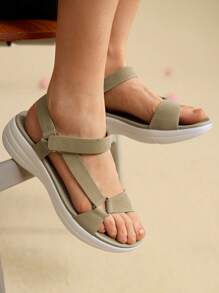 Women's Sports Sandals Round Toe Hook And Loop Thick Sole Breathable Material - Apricot - View 5