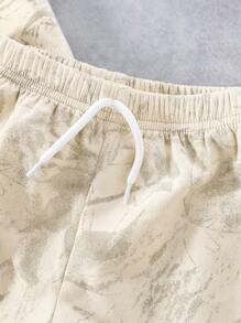 SHEIN 2 件装小男孩休闲纯色 T 恤 + 短裤套装，适合日常、上学、旅行、户外玩耍、夏季 - 卡其色 - 查看 6