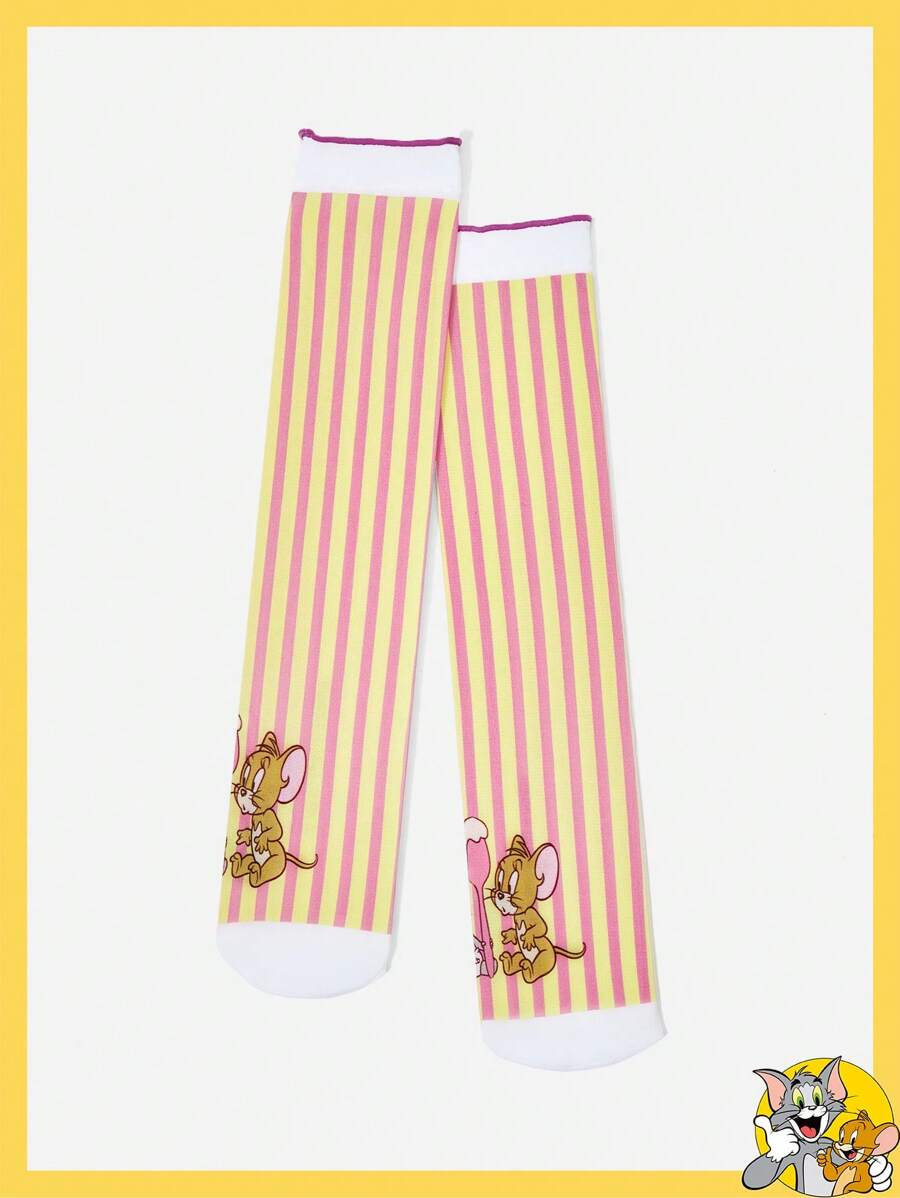 TOM & JERRY X SHEIN 1 Pair Women Cute Cartoon And Striped Pattern Mid-Calf Socks - Multicolor - View 1
