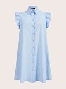 SHEIN BASICS 平纹休闲开襟蝙蝠袖大码连衣裙