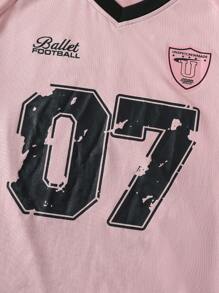 Set de 2 camisetas para adolescentes, camiseta suelta con estampado de números y letras, adecuada para deportes, actividades al aire libre, uso casual, esencial de verano