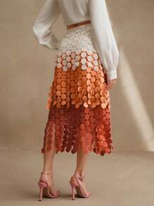 Anewsta 优雅镂空刺绣高腰橙色流苏裙，宽松飘逸夏季女士裙子，节日 - 橘色 - 查看 2