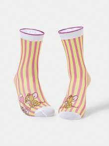 TOM & JERRY X SHEIN 1 Pair Women Cute Cartoon And Striped Pattern Mid-Calf Socks - Multicolor - View 2