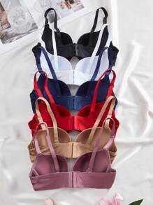 DesireSculpt 6pcs/Pack Women Casual Solid Color Detachable Shoulder Strap Soft Bow Cup Steel-Ring Support Lingerie Bra - Multicolor - View 4