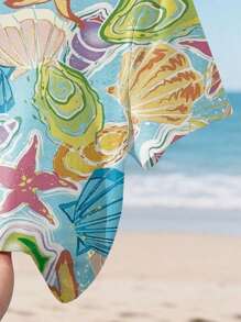 Áo thun nữ tay ngắn in kỹ thuật số Vogue Ocean mùa hè, họa tiết vỏ sò nhiệt đới xanh Bali và sao biển - Màu xanh bạc hà - Xem 4