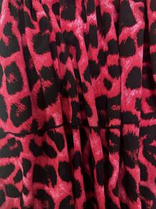 Sweetra Plus Size Women Leopard Print Drawstring Waist Short Dress - Red - View 6