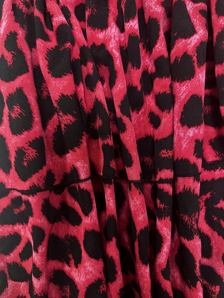 Sweetra Vestido corto con estampado de leopardo y cordón en la cintura para mujer de talla grande - Rojo - Añade 6