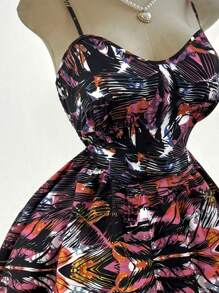 SHEIN Clasi Women Plus Size Elastic Waist Printed Ruffled Slip Dress, Fashionable Design Versatile Beach Dress, Spring & Summer New Arrival - Multicolor - View 3