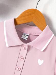 SHEIN Vestido con cuello polo y estampado de corazón para niña joven