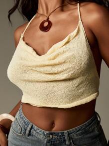 MISSGUIDED 串珠装饰针织挂脖背心夏季节日短款上衣波西米亚风海滩度假围脖领毛衣背心 - 黃色 - 查看 6