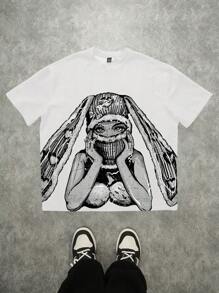 Manfinity Roghcode OEM 宽松全印花T恤（宽领） - 白色 - 查看 1