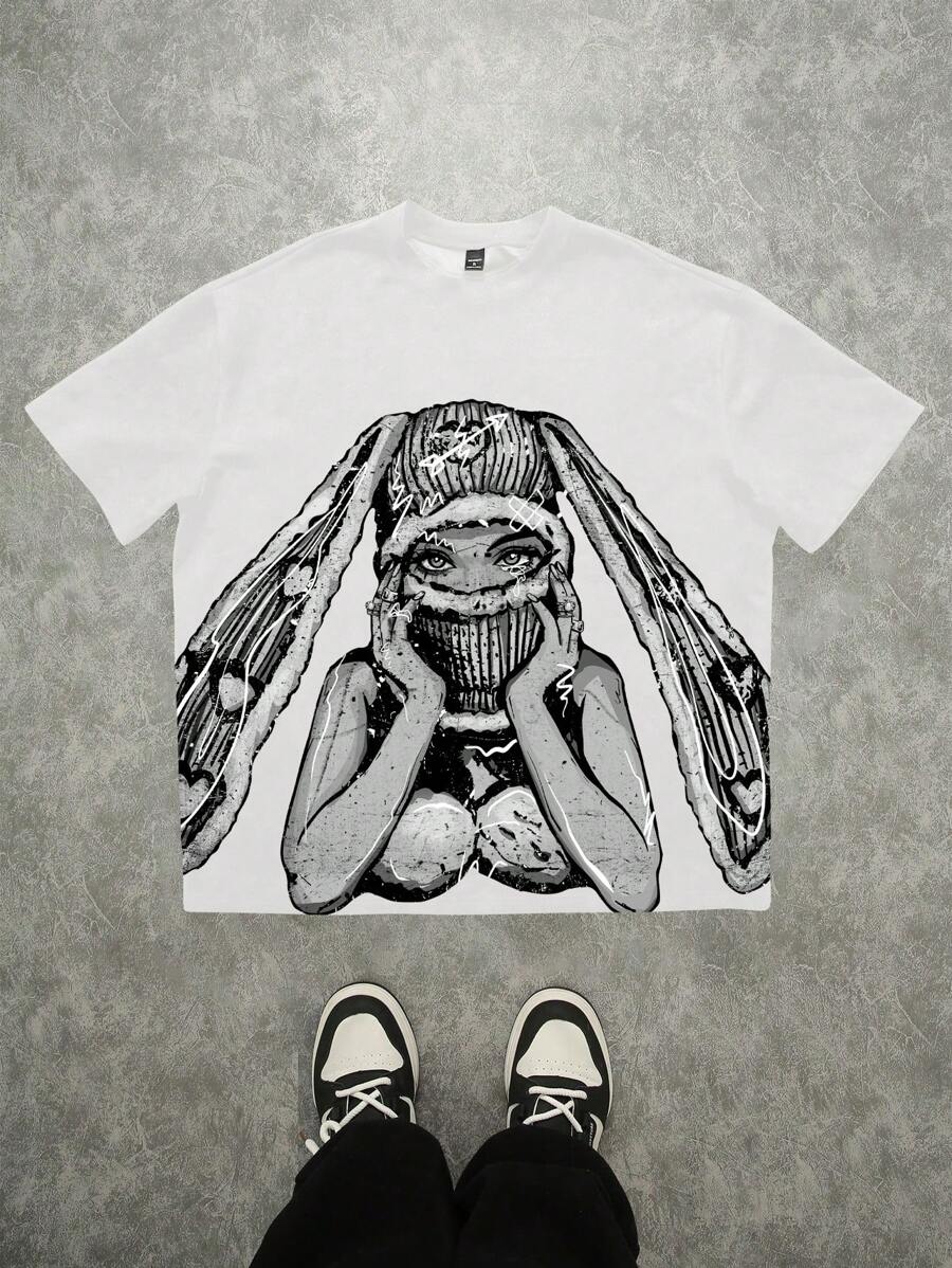 Manfinity Roghcode OEM 宽松全印花T恤（宽领） - 白色 - 查看 1