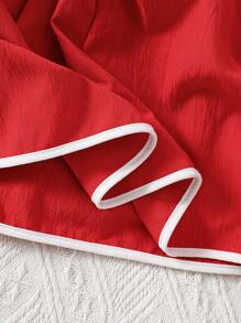 SHEIN 女婴优雅纹理面料对比蝴蝶结连衣裙 - 紅色 - 查看 4