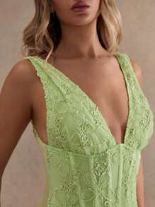 Glamine Women's Elegant 3D Floral Decor Sleeveless Corset  Bodysuit, Summer,Bodysuits For Wome,Summer Outfits For Women,Corset Bodysuit For Women, Lace Bodysuit, Green Bodysuit
