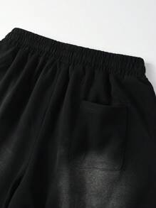 ROMWE MEN Street Life Quần short rộng in họa tiết ngọn lửa và kim cương cho nam - màu đen - Xem 5