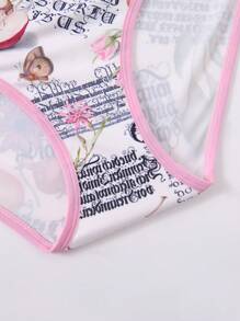 SHEIN Touch of Art Ensemble soutien-gorge et culotte grande taille avec imprimé lettres et fruits et garniture contrastée