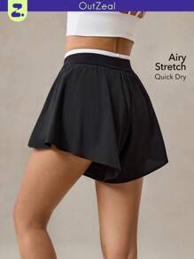 OutZeal 女士健身短裤 运动短裤 网球跑步 速干透气 内置短裤 飘逸裤脚 运动下装 - 黑色 - 查看 1