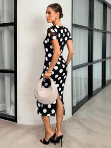 Lavishia 女式圆领绿色印花短袖连衣裙