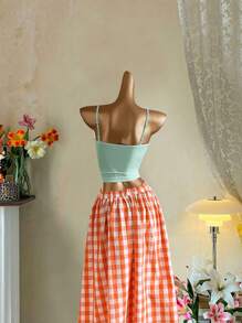 SHEIN EZwear 复古风热带粉色印花露背吊带背心，性感迷人，适合夏季外出穿着 - 彩色 - 查看 10