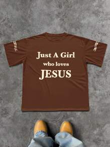 Manfinity Dauomo 男士新款短袖 T 恤，宽松休闲潮流品牌上衣 - 咖啡棕 - 查看 1