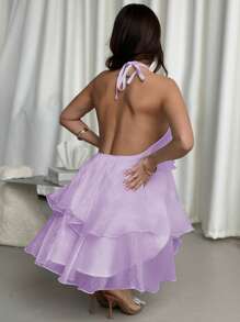 Firerie 优雅浪漫约会之夜露背多层下摆白色欧根纱挂脖 A 字连衣裙，情人节礼物